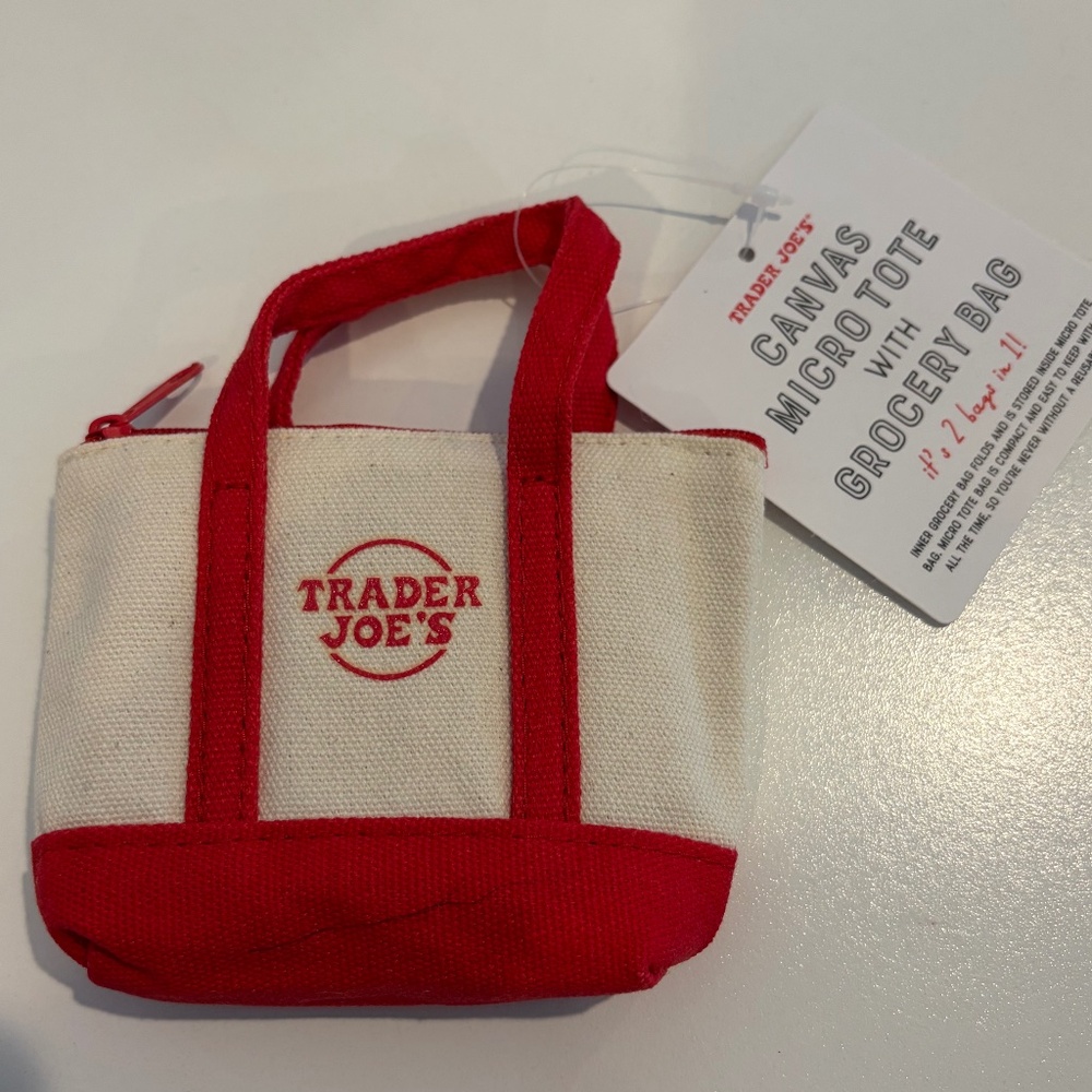 Trader Joe's Canvas Micro Tote with Grocery Bag  - Red  NWT